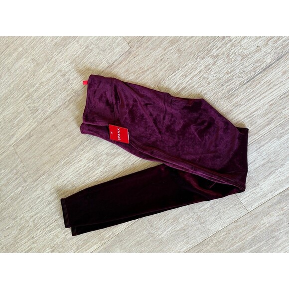 Spanx Shiny Velvet High Waisted LEGGINGS Rich Burgundy Small Stretch Pants - Picture 1 of 3